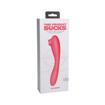 Packaging box of a pink rechargeable dual-ended silicone clitoral stimulator and G-spot vibrator.