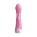 Pink multifunctional silicone rabbit vibrator with curved tip and silver base button.