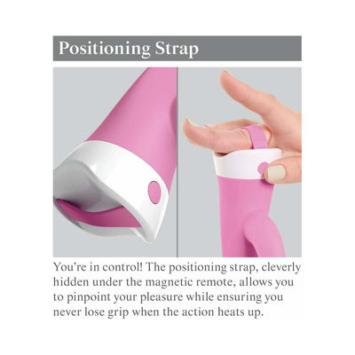 Close-up of pink Threesome Wall Banger Rabbit showing positioning strap for secure grip and easy control.