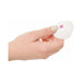 Hand holding a white wireless remote control with a pink power button for the Threesome Wall Banger Rabbit Pink.
