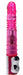 Pink translucent thrusting vibrator with rotating metal beads and ergonomic control handle.