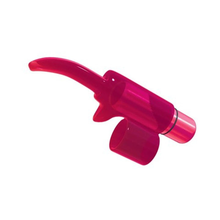 Bright pink flexible tongue-shaped vibrator with finger loop for easy use, designed for targeted stimulation.