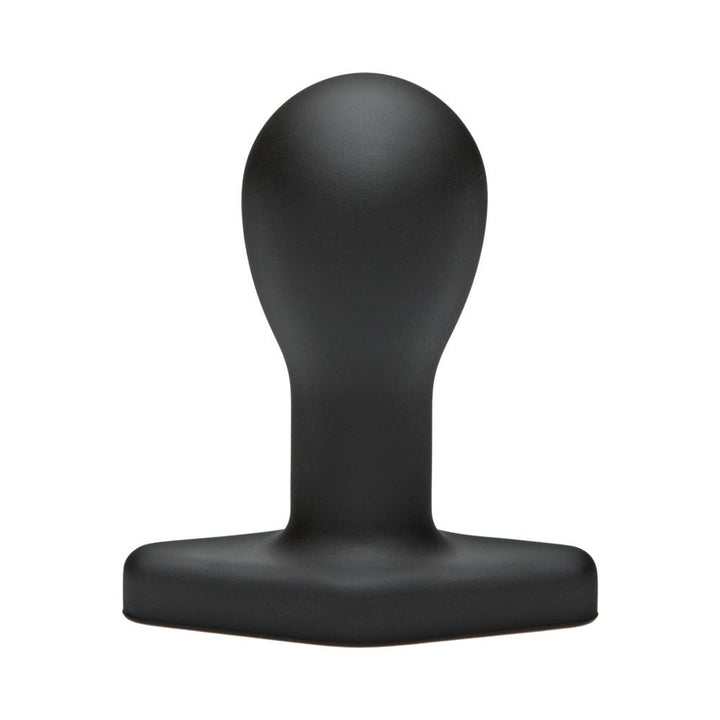 Black matte contoured butt plug with a diamond-shaped base for comfortable all-day wear.
