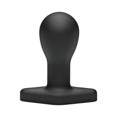 Black matte contoured butt plug with a diamond-shaped base for comfortable all-day wear.
