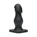 Black matte finish phallic-shaped butt plug with bulbous shaft and flexible diamond-shaped base for comfort and extended wear.