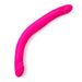 Pink flexible silicone dual-ended intimate toy with curved design for shared stimulation.