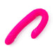 Bright pink flexible silicone dual-ended intimate toy with curved design for shared stimulation.