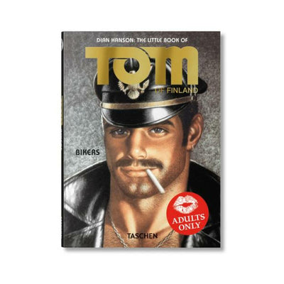 Cover of Tom of Finland Bikers Pocket Edition book featuring a man in a leather jacket and cap with a cigarette, labeled adults only.