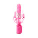 Pink triple stimulator vibrator with rotating pleasure beads and multiple textured attachments for versatile stimulation.