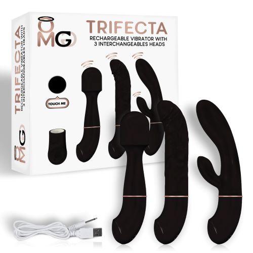 Trifecta Vibrator with 3 Interchangeable Heads Black | SexToy.com
