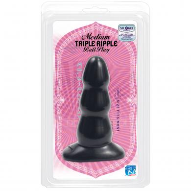 Triple Ripple Medium Black Butt Plug | SexToy.com