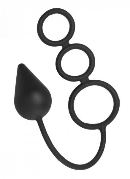 Triple Threat Silicone Tri Cock Ring With Anal Plug | SexToy.com