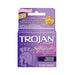 Purple box of Trojan Her Pleasure Sensations premium lubricant latex condoms, 3 count, designed to enhance stimulation.