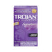 Purple box of Trojan Her Pleasure Sensations lubricated latex condoms with 12 condoms for contraception and STI protection.