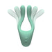 Flexible mint green multi-erogenous zone massager with dual control buttons shown in adjustable positions.