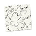 White beverage napkin with playful black line art of abstract breast shapes in various styles and sizes.