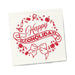White beverage napkin with red festive design and "Happy Alcoholidays" text surrounded by holiday-themed bottles and decorations.