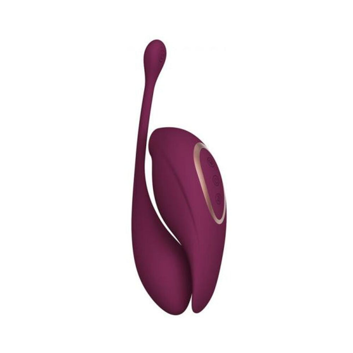 Purple rechargeable dual motor vibrator with remote control and flexible design for targeted stimulation.