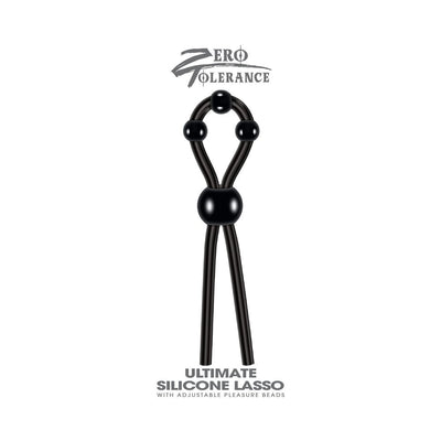 Black silicone lasso cock ring with adjustable pleasure beads for customizable fit and enhanced sensation.