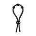 Black silicone lasso cock ring with adjustable beads for customizable fit and enhanced pleasure.