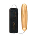 Gold-colored ultra bullet vibrator with black wired remote control featuring adjustable dial and "Naughty" text.
