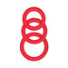 Set of three red textured silicone rings with a ribbed design, arranged vertically on a white background.