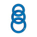 Set of three blue textured silicone rings with a ribbed design, shown stacked on a white background.