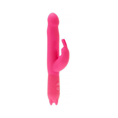 Pink silicone Ultra Joy Rabbit Vibrator with a slender shaft and rabbit-style clitoral stimulator with fluttering ears.