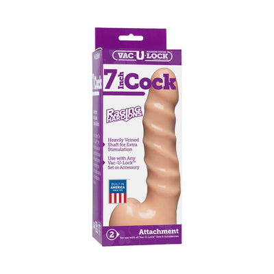 Vac-U-Lock 7 inch beige attachment with heavily veined, spiral textured shaft in purple and white packaging.
