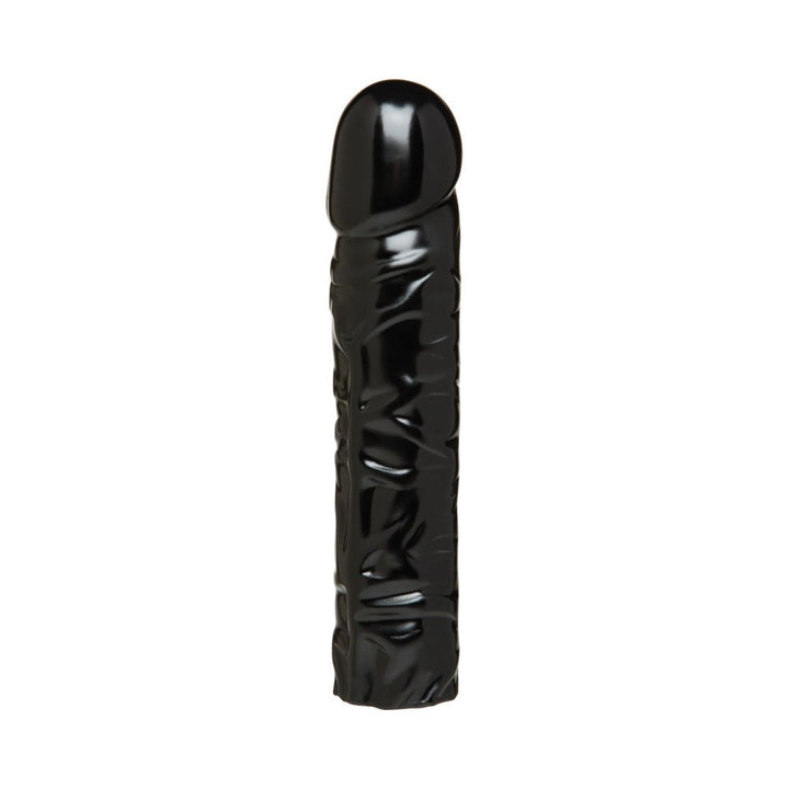Black 8-inch Vac-U-Lock Classic Dong attachment with veined texture and firm, flexible design.