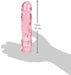 Pink translucent 8-inch realistic Vac-U-Lock strap-on dong with textured veins shown on hand for size reference.