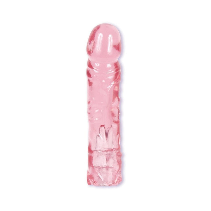 Pink translucent 8-inch realistic Vac-U-Lock compatible strap-on dong with textured veins.