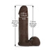 Dark brown realistic 8-inch ULTRASKYN cock attachment with detailed texture and size measurements shown.