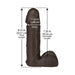 Dark brown realistic dildo with detailed texture and measurements showing 8.1 inches total length and 2 inches width.
