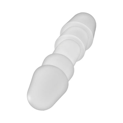 Frosted white double-ended plug with smooth, rounded contours and segmented design for versatile use.