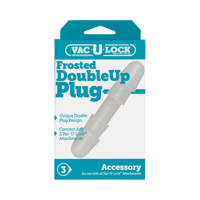Vac-U-Lock Frosted Double Up Plug accessory in white, shown in retail packaging with product details.