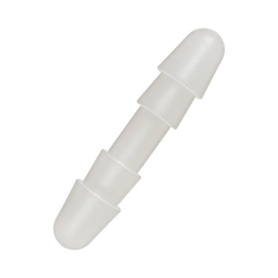 Frosted double-ended Vac-U-Lock plug with smooth tapered ends and locking grooves in translucent white material.