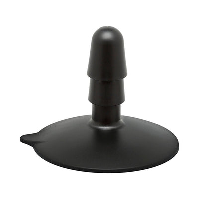 Black Vac-U-Lock large suction cup plug with a wide base and tapered connector for secure attachment.