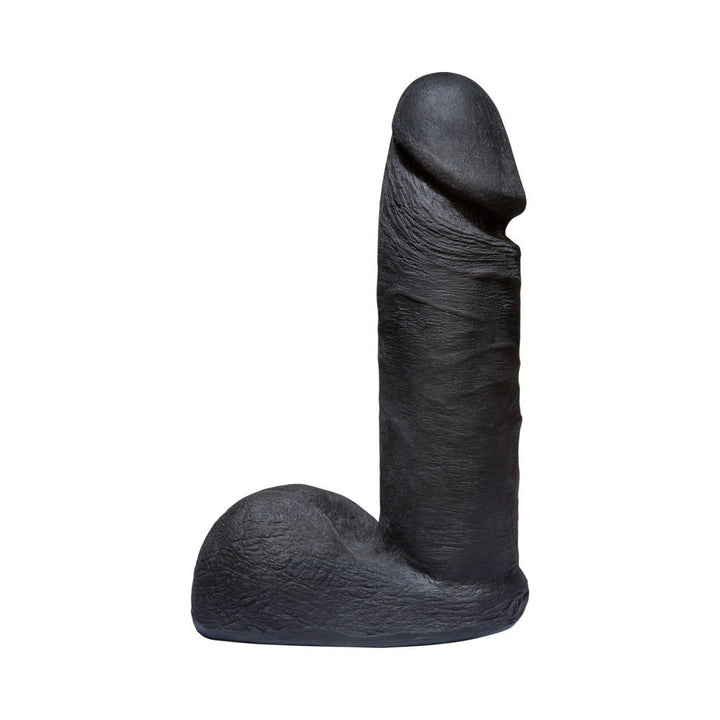 Realistic black Vac-U-Lock attachment with textured shaft and base, designed for lifelike feel and compatibility.