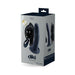 Packaging box of Vedo Diki rechargeable vibrating dildo with adjustable harness and remote control in black.