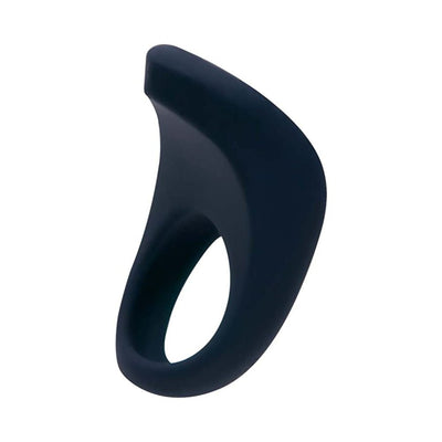 Black silicone vibrating ring with ergonomic design and smooth finish for comfortable fit and easy control.