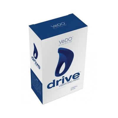 Packaging box of Vedo Drive Vibrating Ring in blue and white with product image and branding.