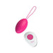 Pink VeDO Peach rechargeable egg vibrator with matching white and pink remote control on white background.