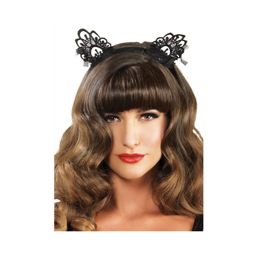 Venice Lace Cat Ears W/organza Bows O/s Black | SexToy.com