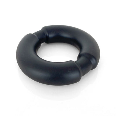 Black weighted silicone ring with smooth, rounded design and segmented sections, shown on white background.