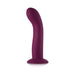Dark fuchsia curved silicone shaft sleeve with suction base for versatile use.