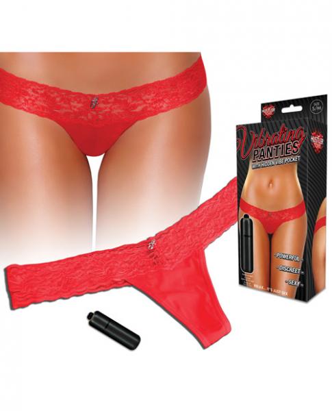 Vibrating Panties Lace Thong Hidden Pocket Red S/M | SexToy.com