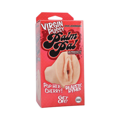Packaging of Virgin Palm Pal beige stroker with product image and branding on a red box