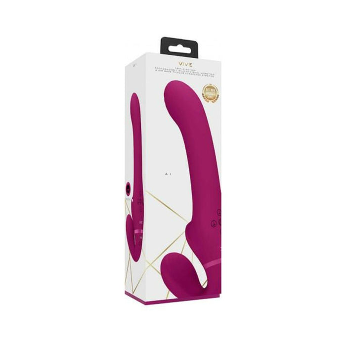 Vive Ai Rechargeable Dual Vibrating & Air Wave Tickler Silicone Strapless Strapon Pink - SexToy.com