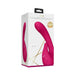 Packaging box of Vive Miki rechargeable pulse-wave and flickering silicone vibrator in deep pink color.